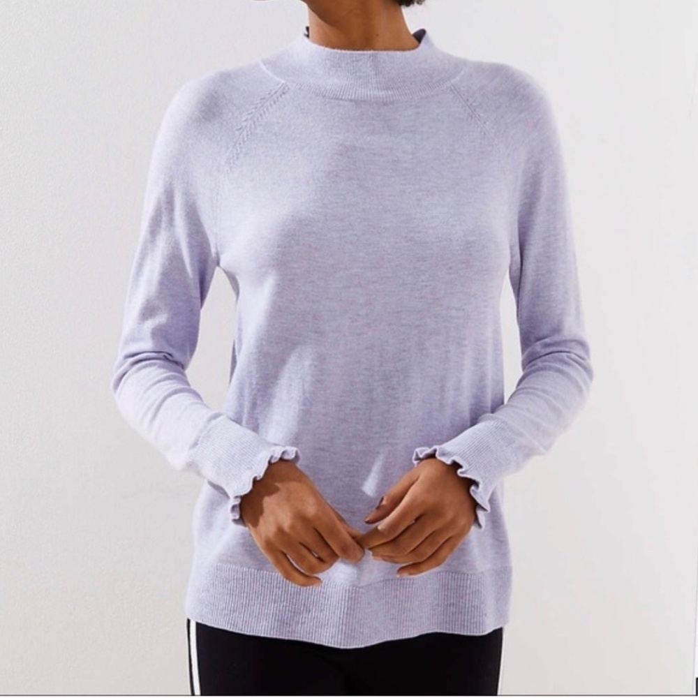 EUC Loft Ruffle Cuff Mock Neck Sweater | Medium
